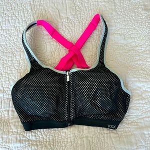 Victoria’s Secret VSX Black and Pink Zip Up Sports Bra - 34B